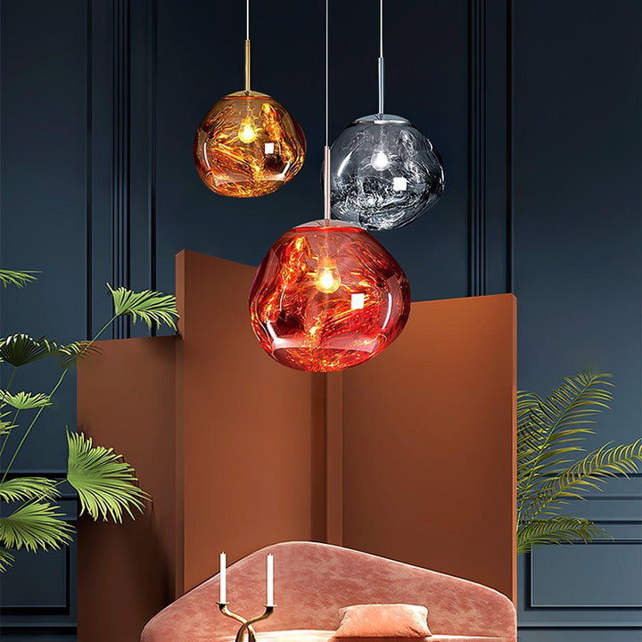 Modern Lava Pendant Lamp 7 in Copper Chrome Gold Ceiling Dining Lighting Mirror Effect Hanging Fixture | Kalsten