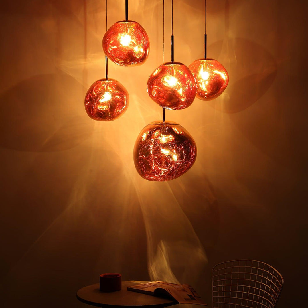 Modern Lava Pendant Lamp 7 in Copper Chrome Gold Ceiling Dining Lighting Mirror Effect Hanging Fixture | Kalsten