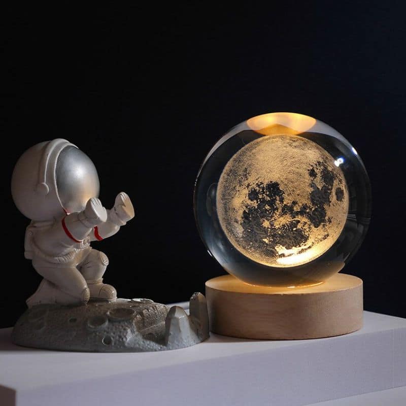 Glowing crystal ball with LED – Decorative 3D glass ball with galaxy design and wooden base | Kalsten