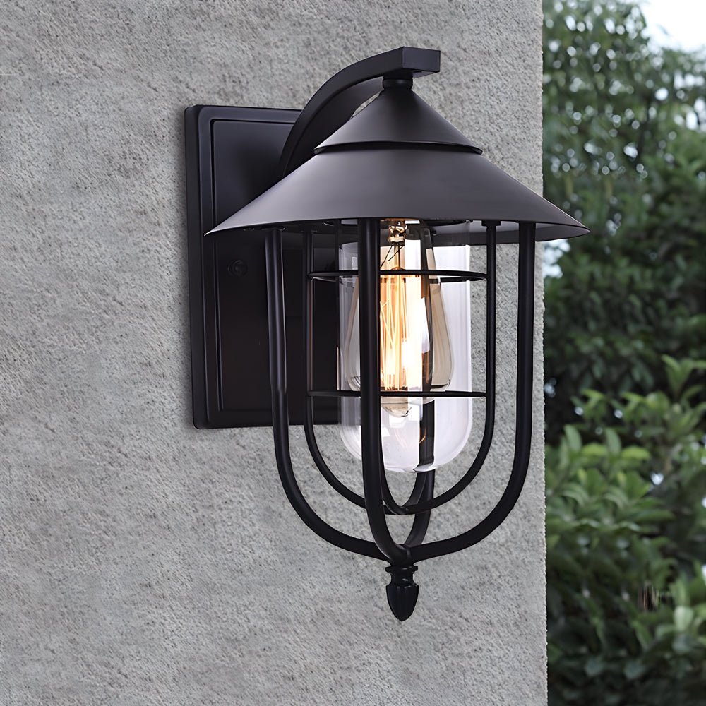 Waterproof Retro Iron Glass Motion Sensor Black Modern Outdoor Wall Lights | Kalsten
