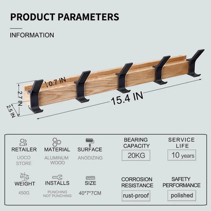 Scandinavian Wall Shelf with Removable Hooks
