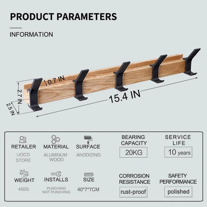 Scandinavian Wall Shelf with Removable Hooks