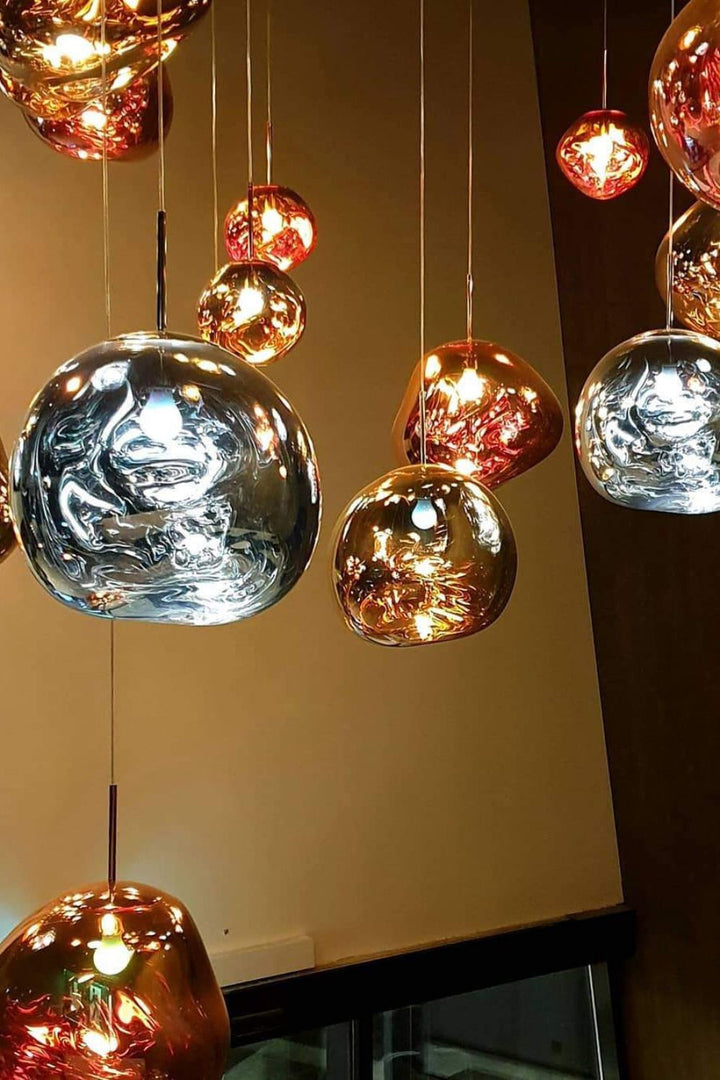 Modern Lava Pendant Lamp 7 in Copper Chrome Gold Ceiling Dining Lighting Mirror Effect Hanging Fixture | Kalsten