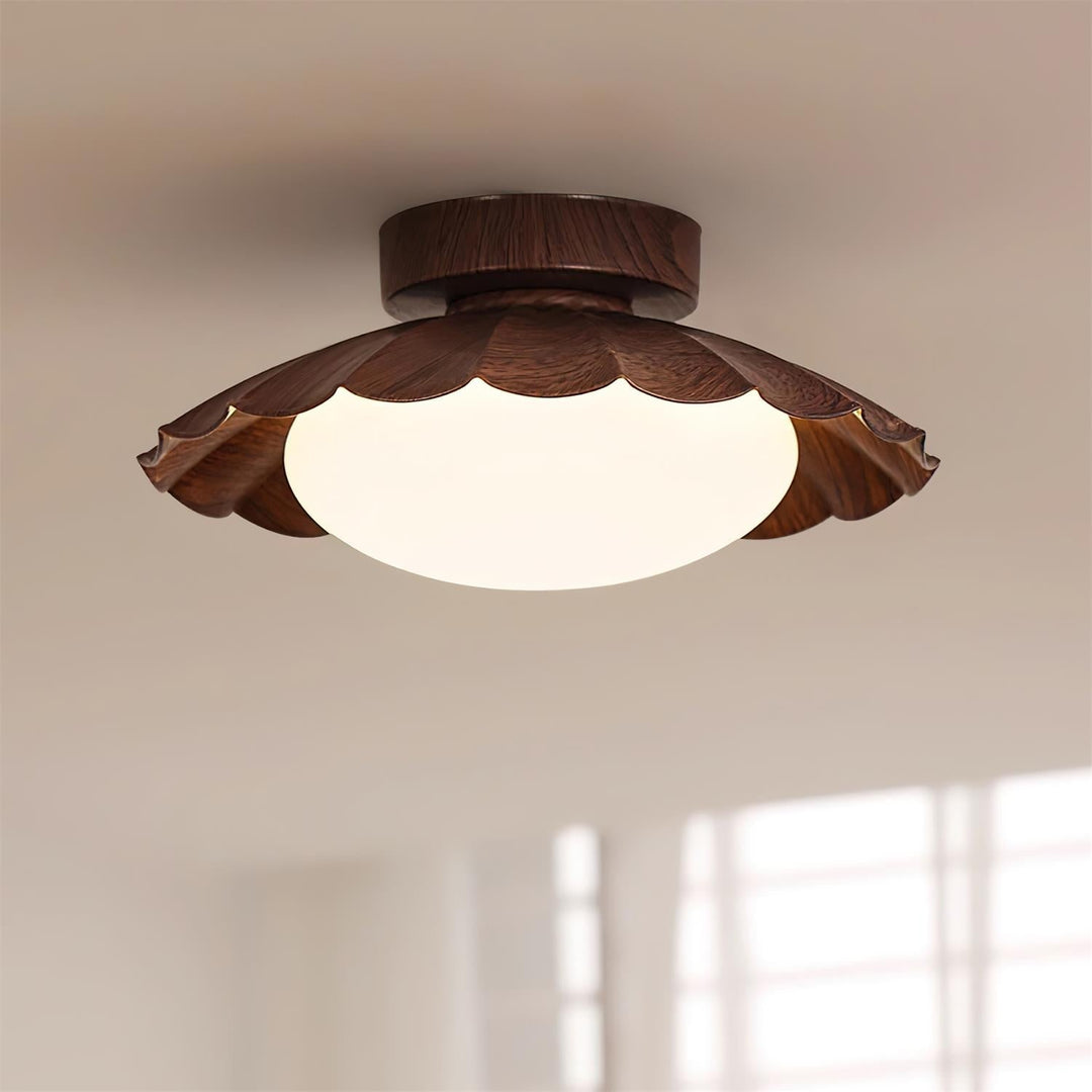 Ceiling Light Metal 9.8 in x 5.1 in Warm White LED Brown Beige White Walnut Living Room Bedroom Fixture | Kalsten