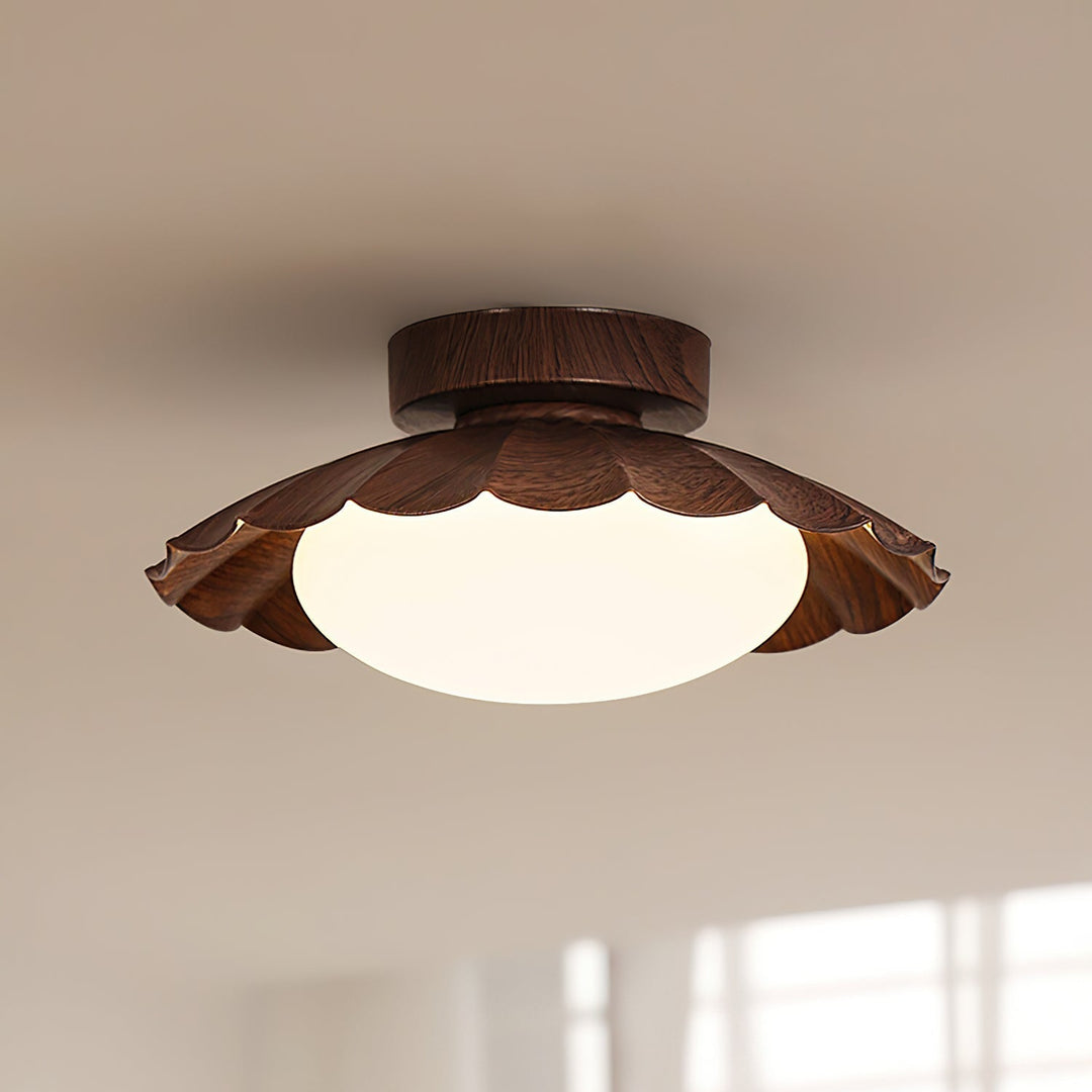 Ceiling Light Metal 9.8 in x 5.1 in Warm White LED Brown Beige White Walnut Living Room Bedroom Fixture | Kalsten