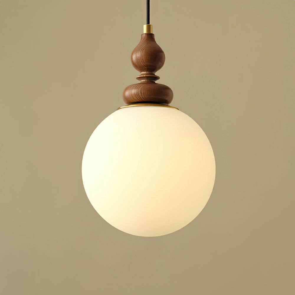 Pendant Light Wood 7.1 in Diameter Milky White Glass Adjustable Ceiling Dining Room Bedroom Lighting | Kalsten