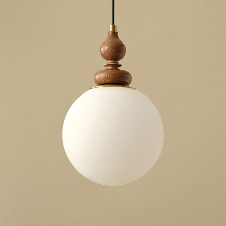 Pendant Light Wood 7.1 in Diameter Milky White Glass Adjustable Ceiling Dining Room Bedroom Lighting | Kalsten