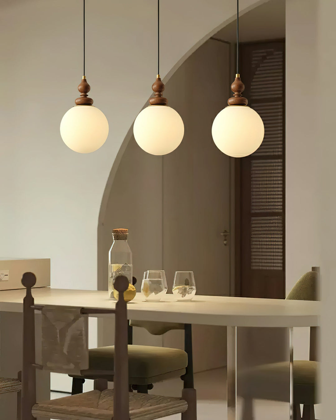 Pendant Light Wood 7.1 in Diameter Milky White Glass Adjustable Ceiling Dining Room Bedroom Lighting | Kalsten