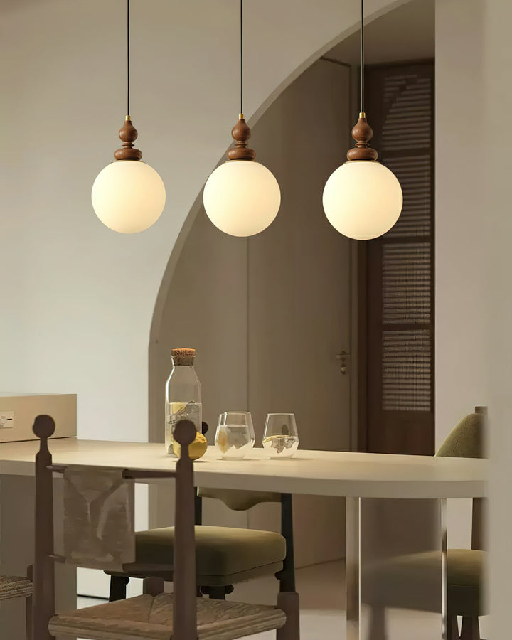 Pendant Light Wood 7.1 in Diameter Milky White Glass Adjustable Ceiling Dining Room Bedroom Lighting | Kalsten
