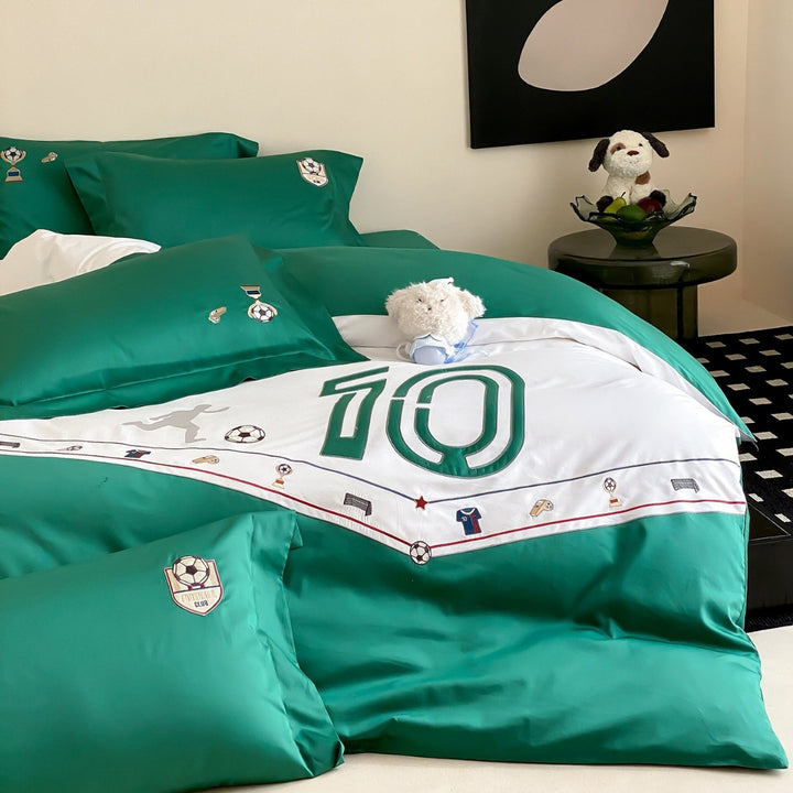 Children's bedding set with football design, numbers print and soft cotton satin