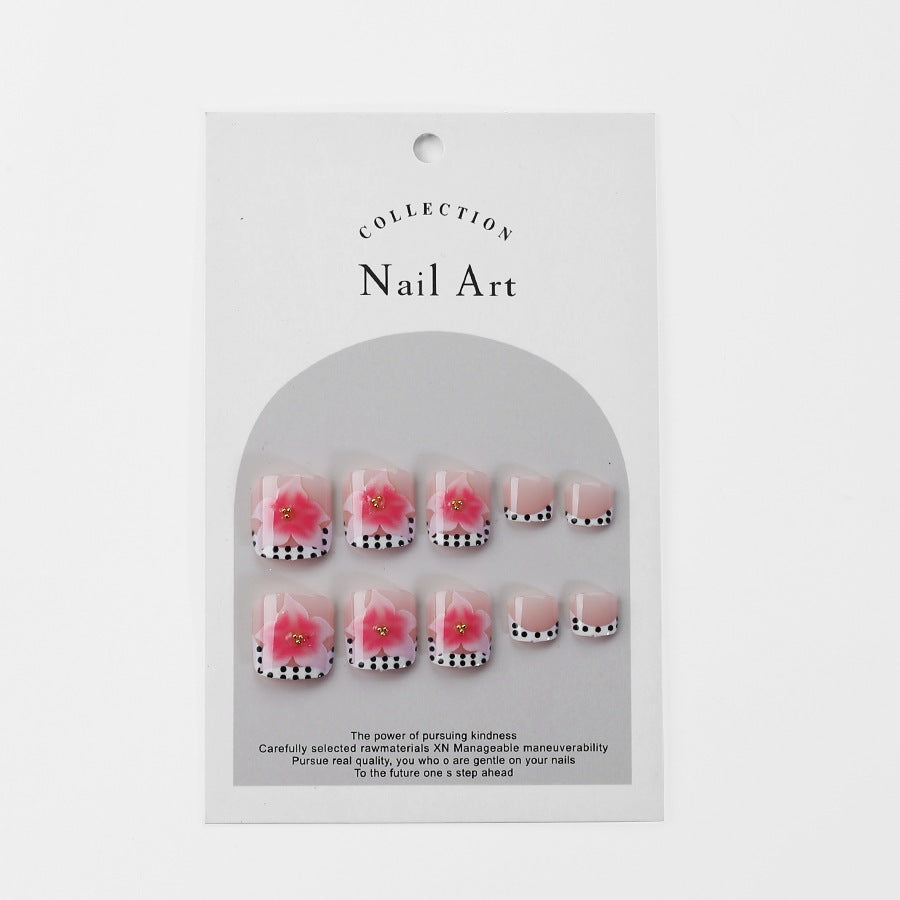 Artificial nail set with elegant flower and dot design Kalsten