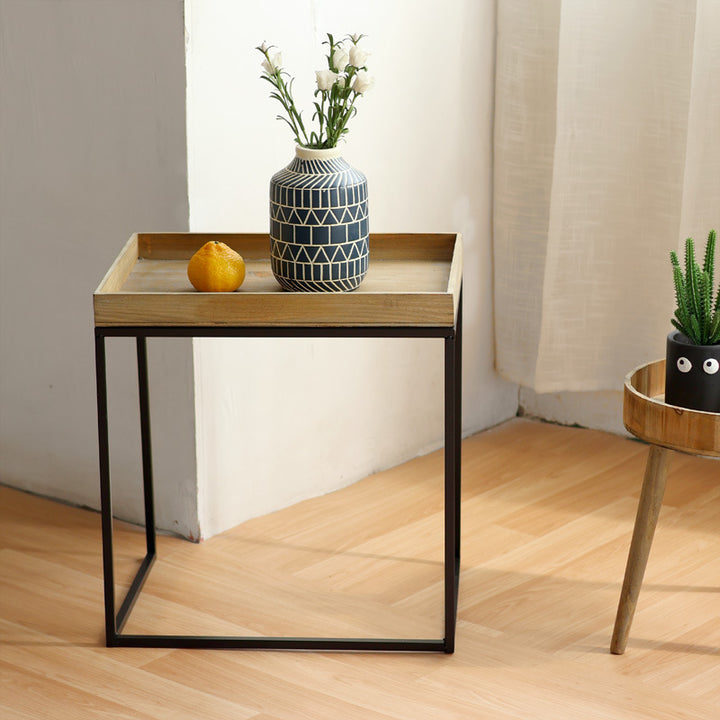 Modern side table with wooden tray Kalsten