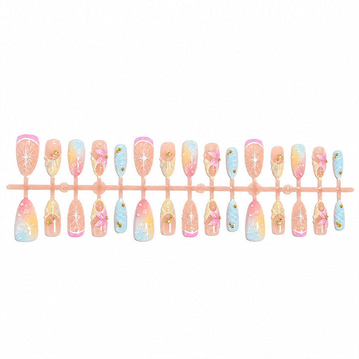 Artificial nail set with elegant floral design and glitter accents Kalsten