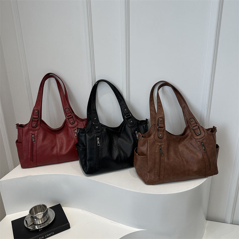 Functional Leather Shoulder Bag