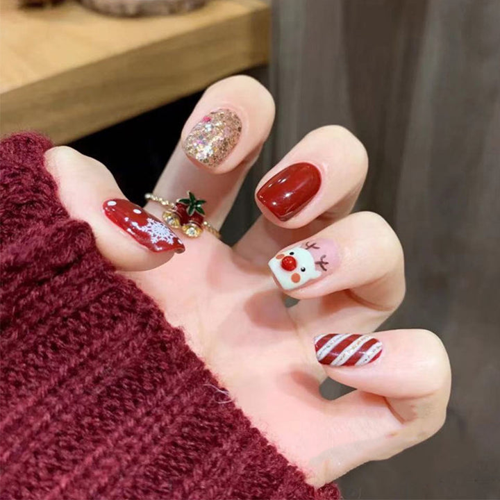 Artistic Press-On Nail Set with Animal Print