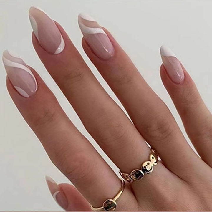 Artistic Stiletto Press-On Nails Featuring Elegant Swirl Design