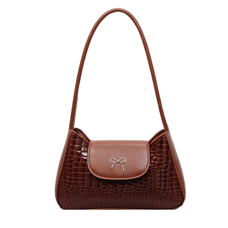 Crocodile-Textured Shoulder Handbag