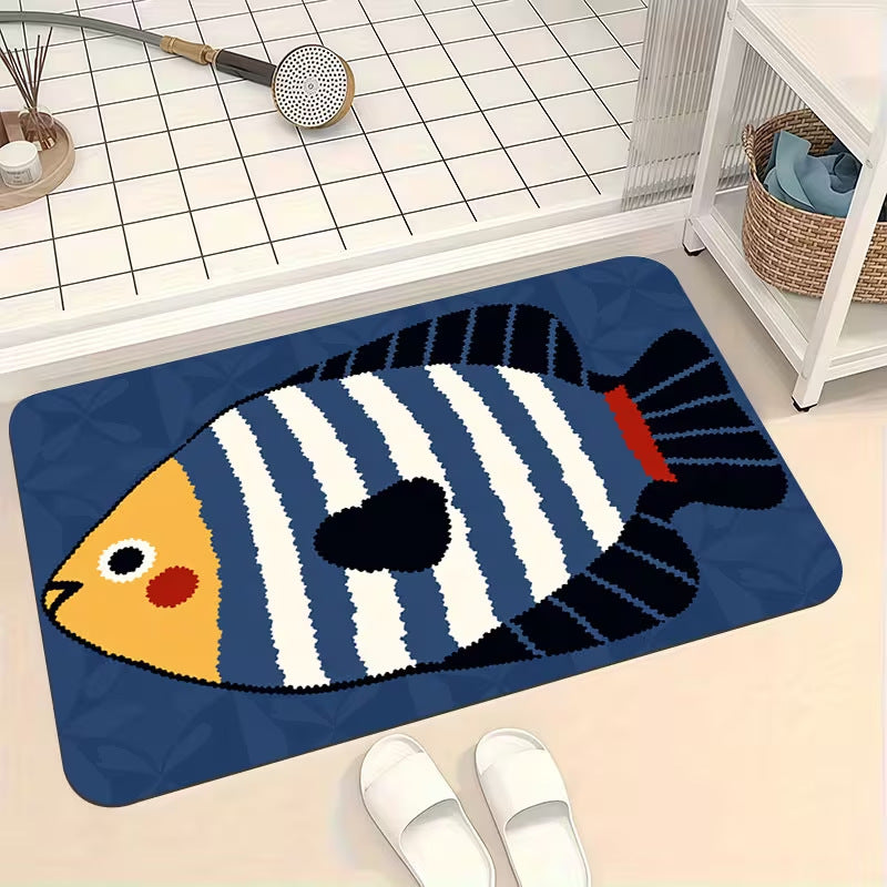 Fluffy Cartoon Fish-Themed Bath Mat