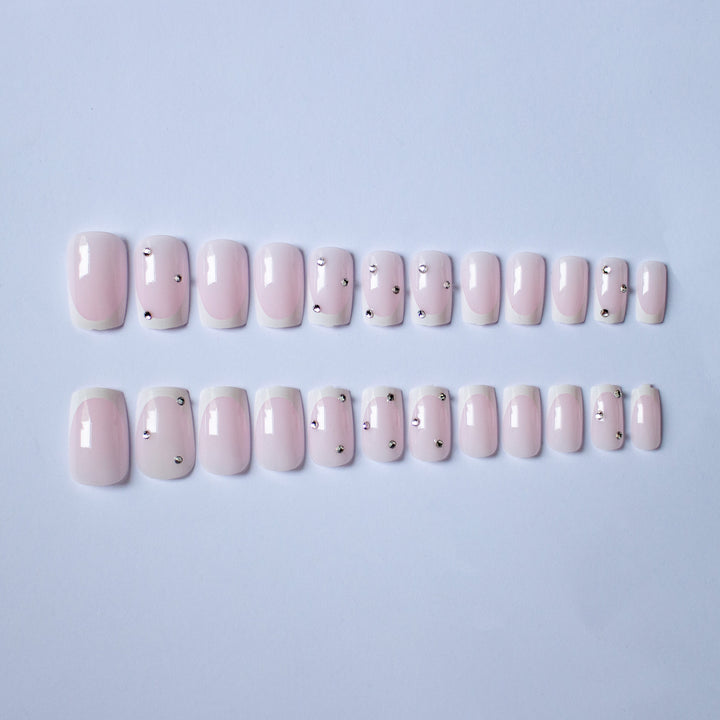Elegant French Tip Acrylic Nail Art Kit with Rhinestone Accents