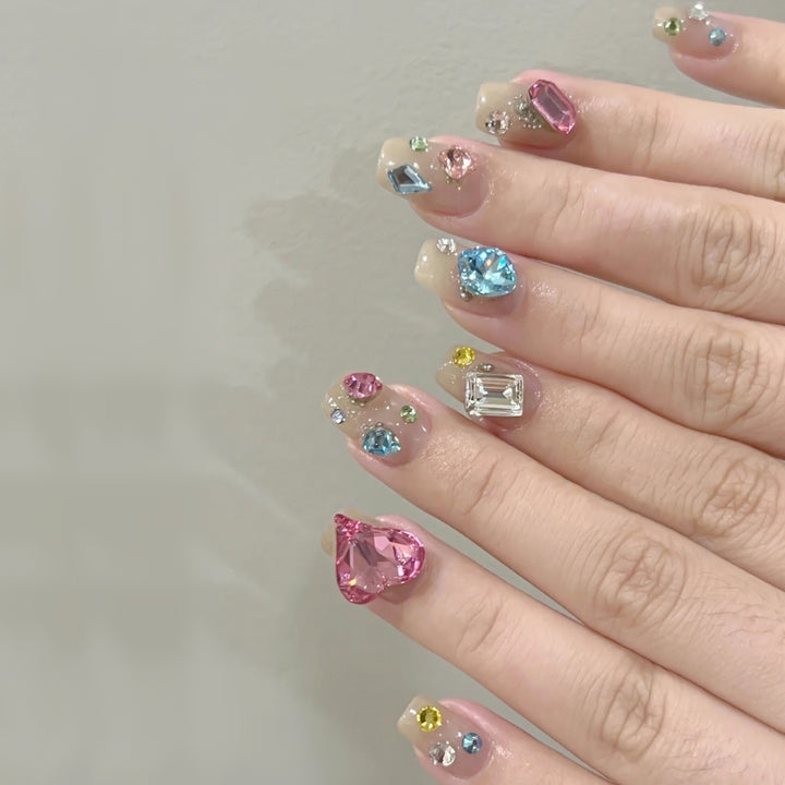 Glamorous Press-On Nail Art Set with Rhinestone Accents