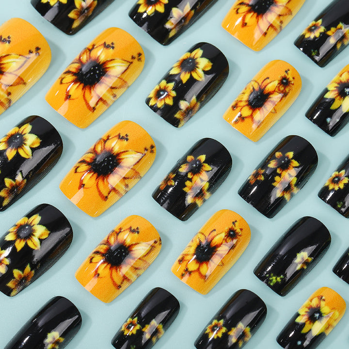 Artificial nails in floral design with sunflower motif Kalsten