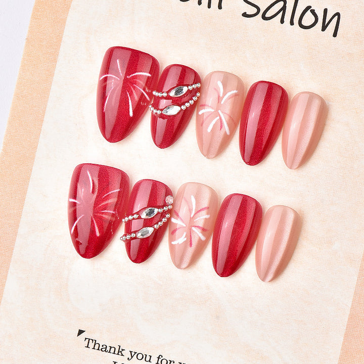 Decorative Press-On Nail Art Set with Gemstone Accents