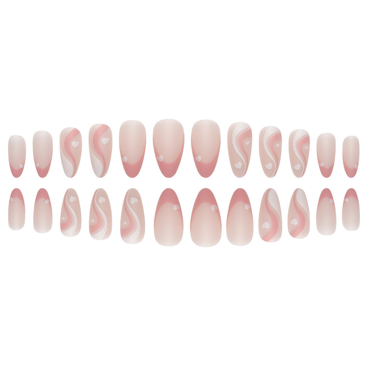 Elegant Stiletto Press-On Nails with Heart and Wave Design Kalsten
