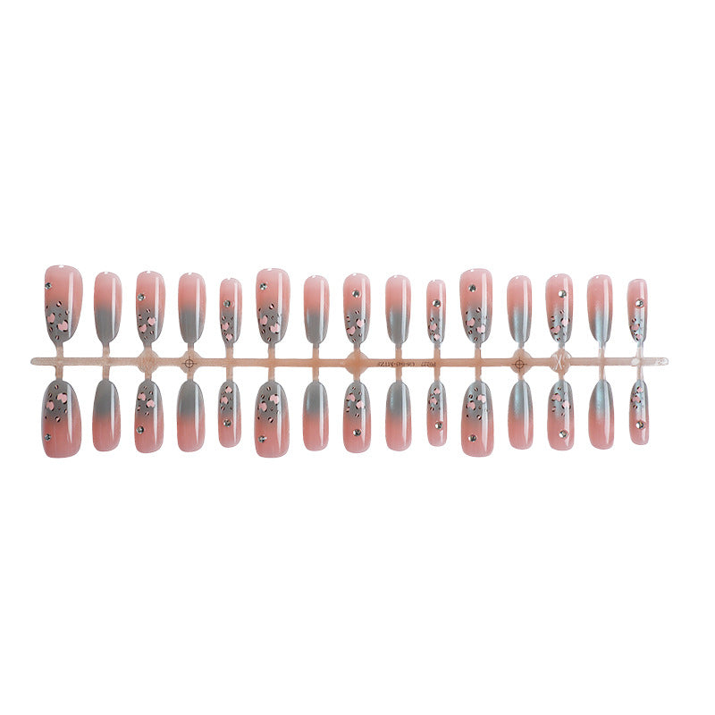Artistic Press-On Nail Set with Floral and Silver Design
