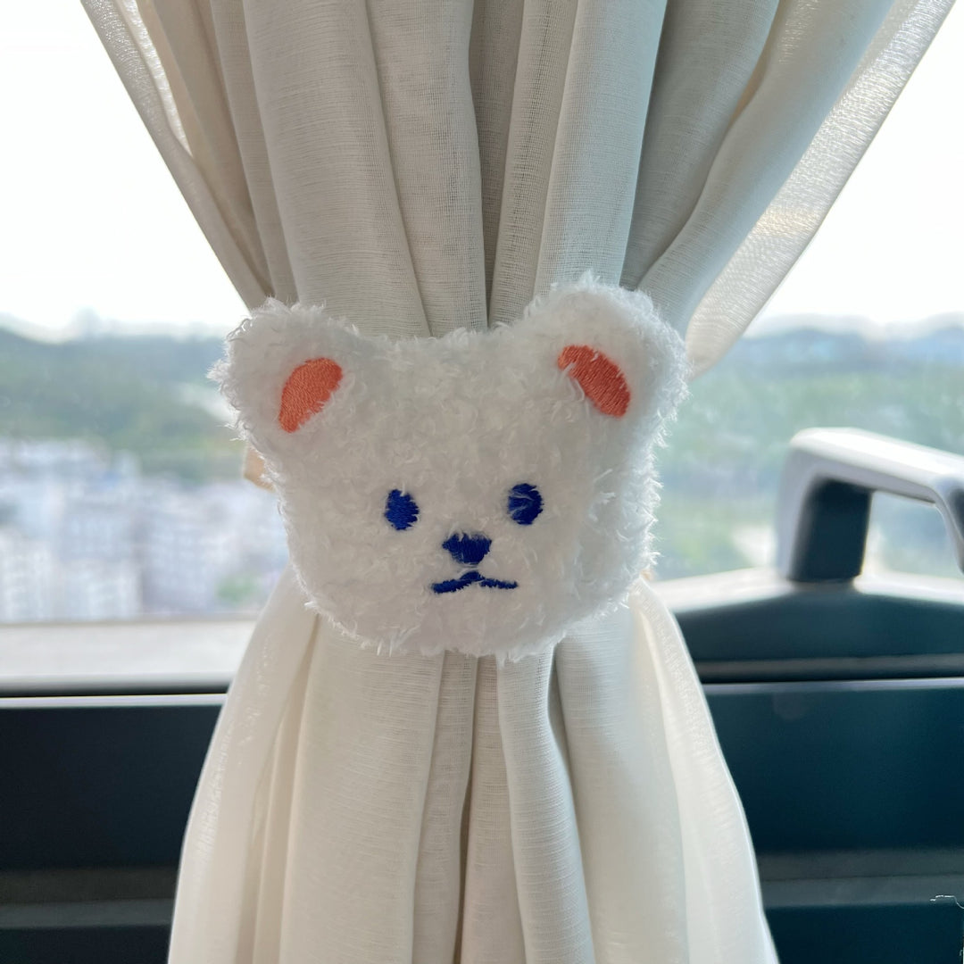 Plush Bear Curtain Tieback with Elastic Loop and Soft Teddy Face