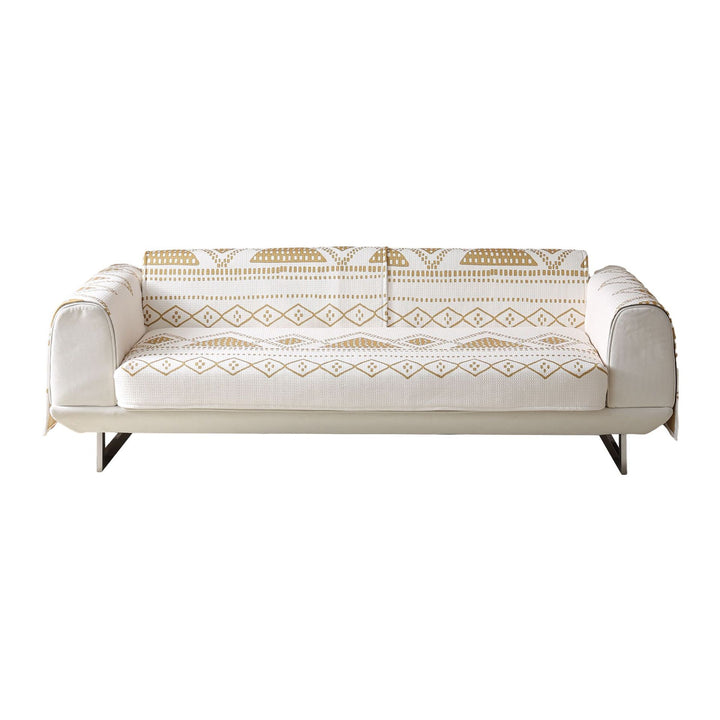 Stretch sofa cover with woven ethno jacquard and anti-slip