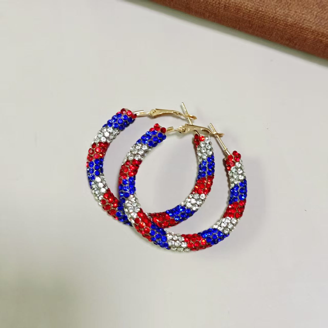 Women's handcrafted crystal pavé hoop earrings with curved tube element and clasp closure Kalsten