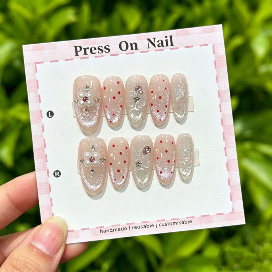 Artistic Press-On Nail Set with Floral and Graphic Designs