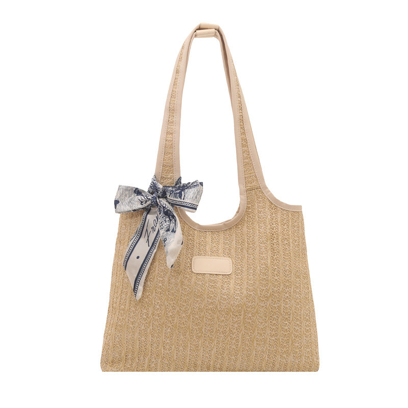 Textured Weave Tote Bag with Elegant Bow Kalsten