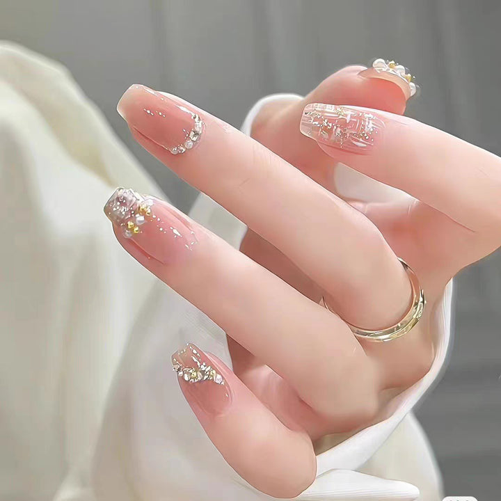 Elegant Press-On Nail Art Set with Pearl Accents Kalsten