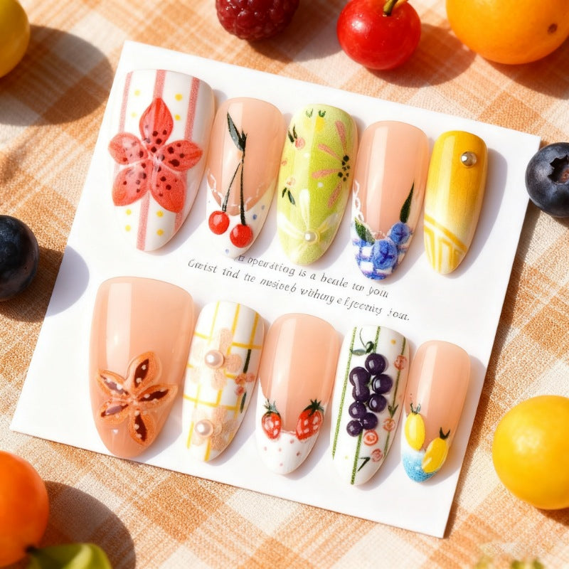Decorative Press-On Nail Art Set with Floral and Fruit Designs Kalsten