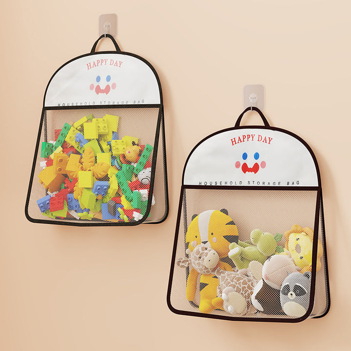 Wall-Mounted Breathable Mesh Toy Organizer with Hook