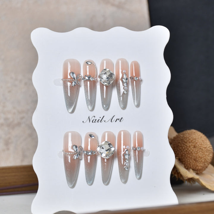 Decorative Crystal-Embellished Long Stiletto Press-On Nails Kalsten