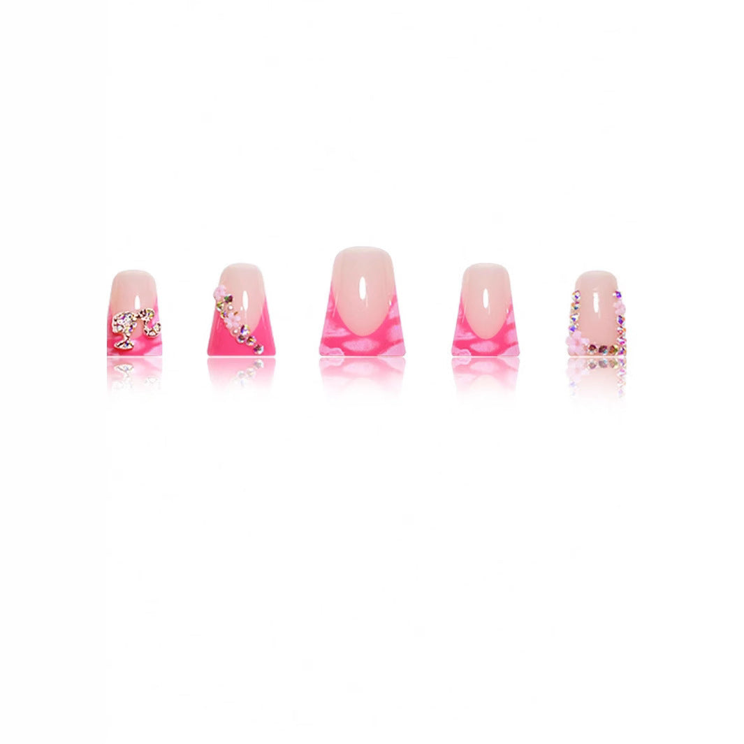 Decorative Floral and Rhinestone Acrylic Nail Extensions Kalsten