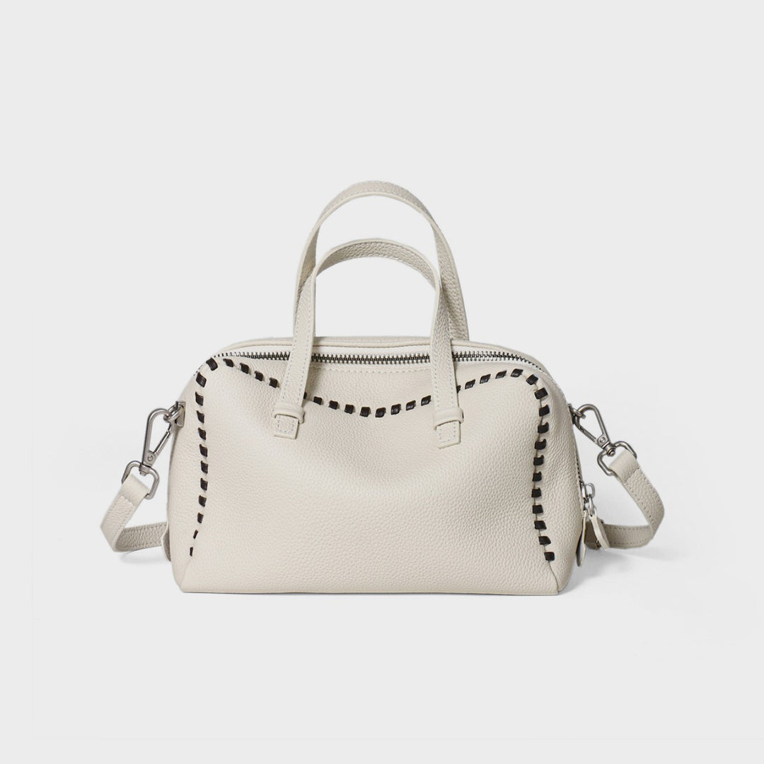 Pebbled Leather Doctor-Style Satchel with Whipstitch Trim & Detachable Crossbody Strap