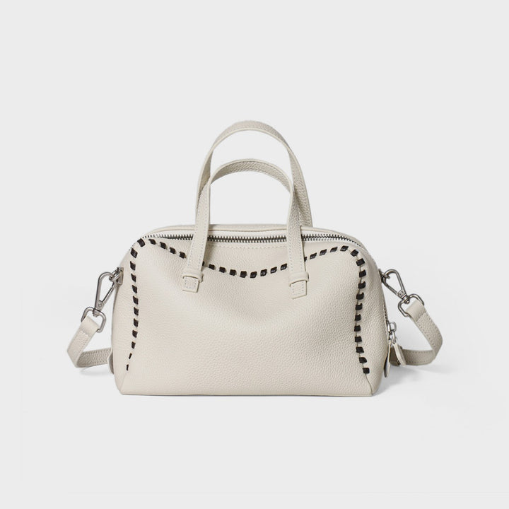 Pebbled Leather Doctor-Style Satchel with Whipstitch Trim & Detachable Crossbody Strap