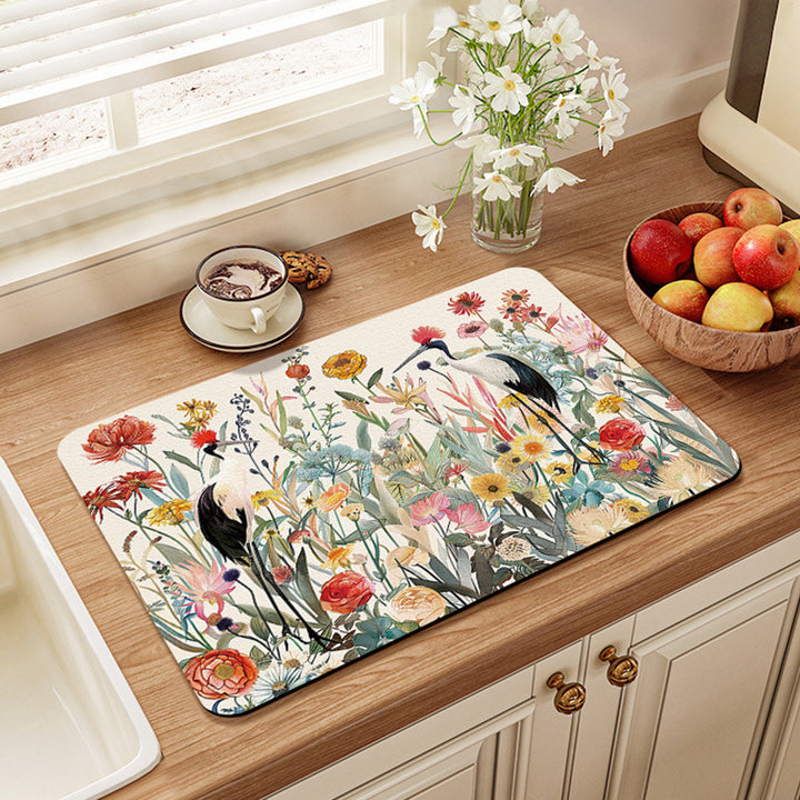 Artistic Vintage-Themed Kitchen Mat
