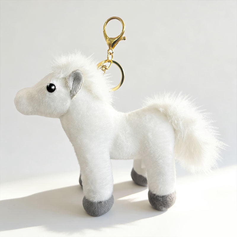 Plush Pony Keychain Bag Charm with Faux-Fur Mane and Metal Lobster Clasp Kalsten