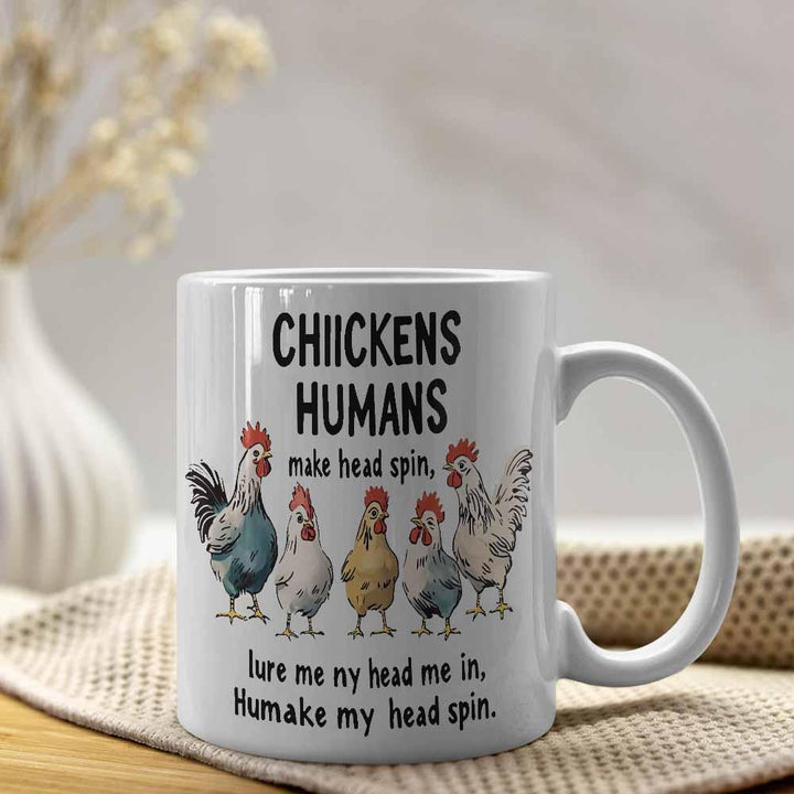 Ceramic Novelty Coffee Mug With Illustrated Chickens And Humorous Lyric Print