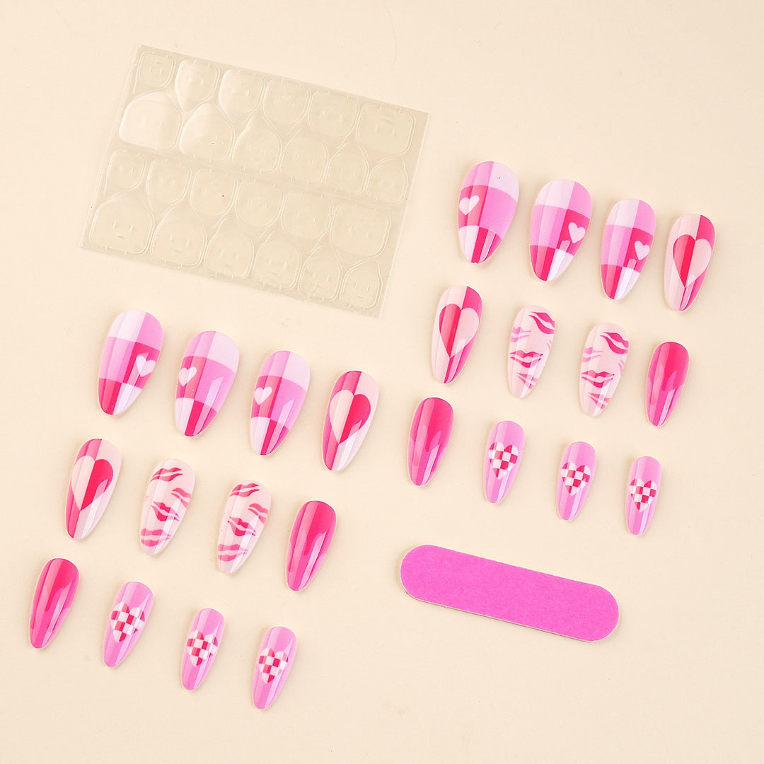 Artistic Press-On Nail Set with Heart and Flame Design Kalsten