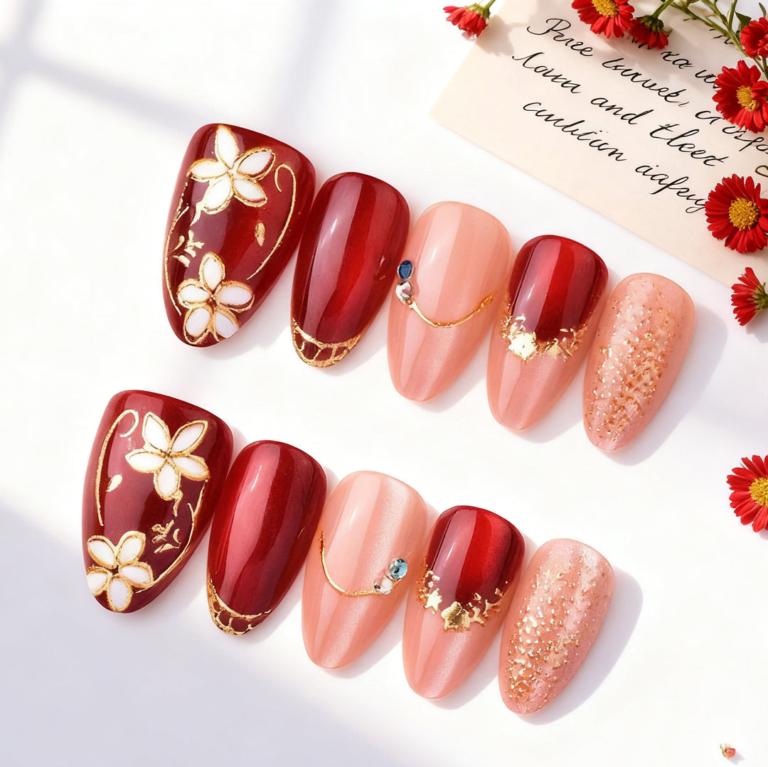 Decorative Floral Design Press-On Nails Kalsten