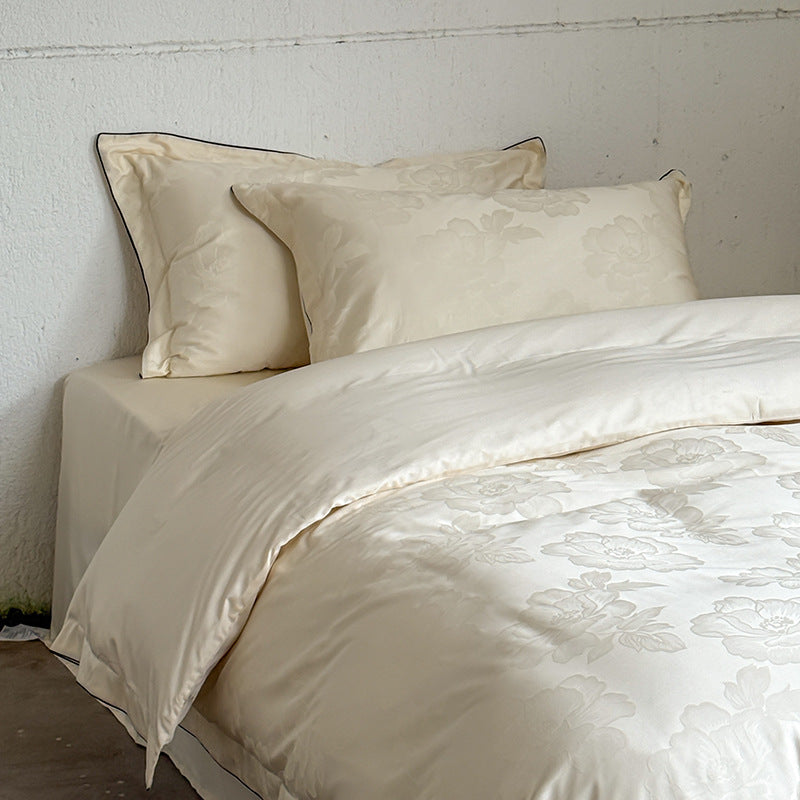 Satin-bedcover-set with subtle tone-on-tone floral jacquard
