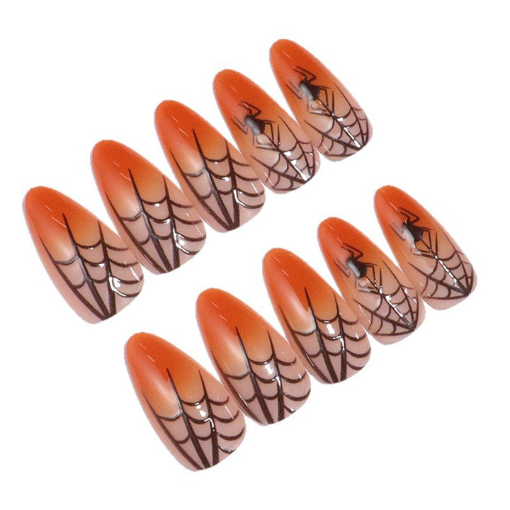 Halloween Themed Stiletto Press-On Nails with Spider Web Design Kalsten