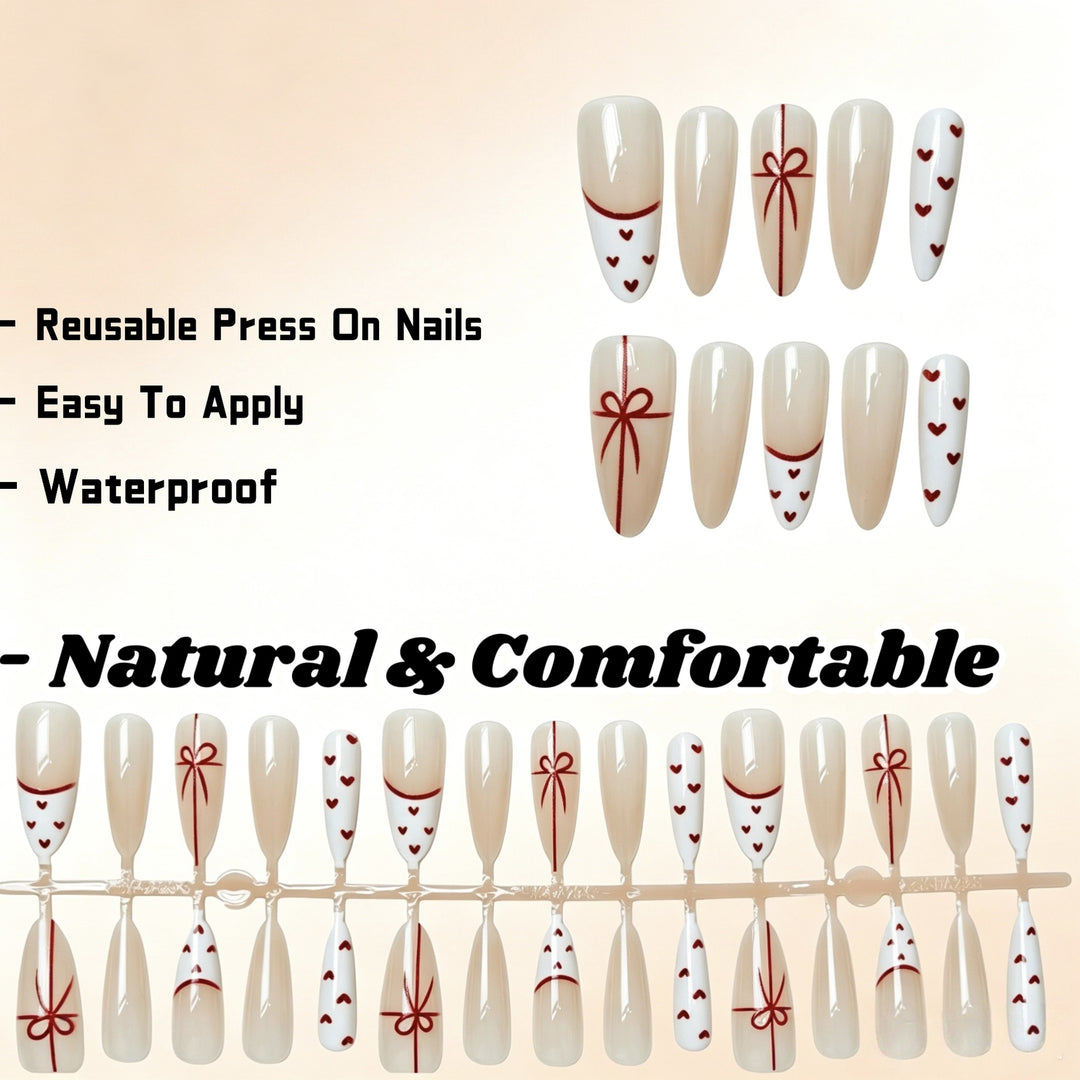 Reusable Waterproof Press-On Nail Set with Heart Design