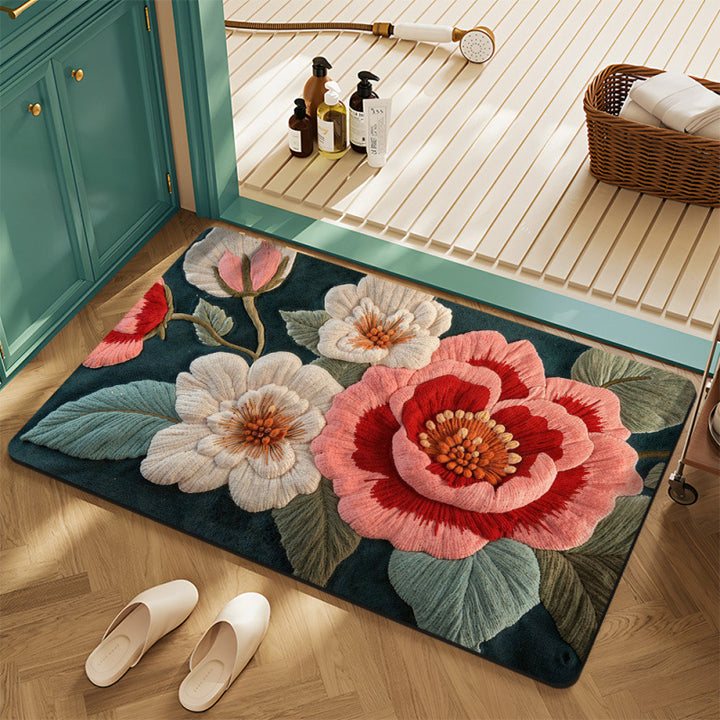 Textured Floral Bath Mat