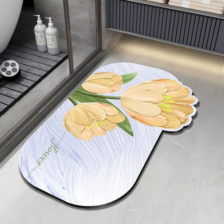 Floral Design Plush Bath Mat Kalsten